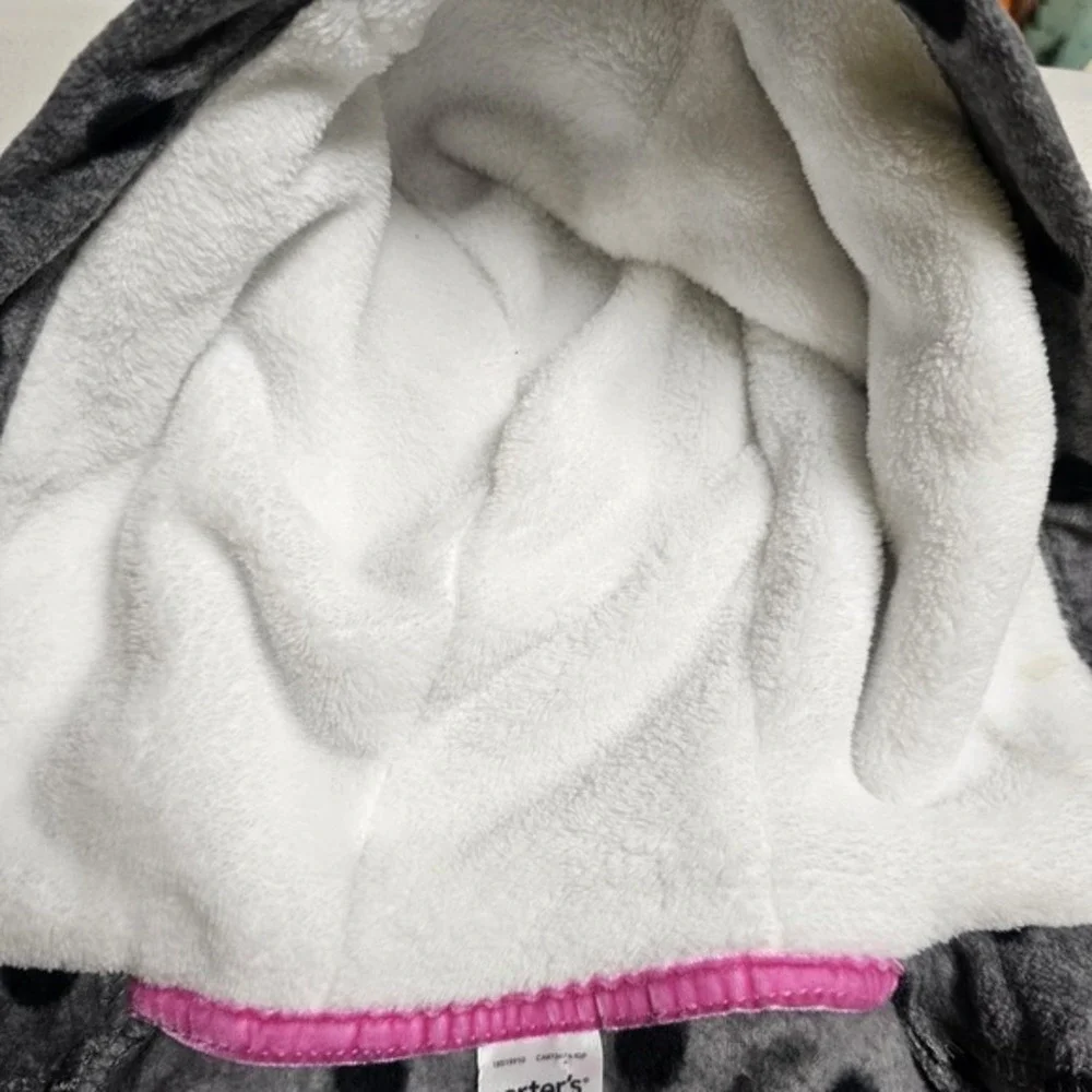 Carters Baby Girls Gray Black Polka Dot Fleece Hooded Peacoat Jacket 18M NWT‎